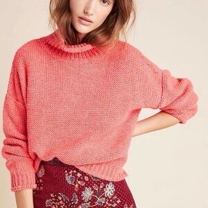 Anthropologie Lottie Women’s Cropped Mock Neck Sweater - Coral Pink Large